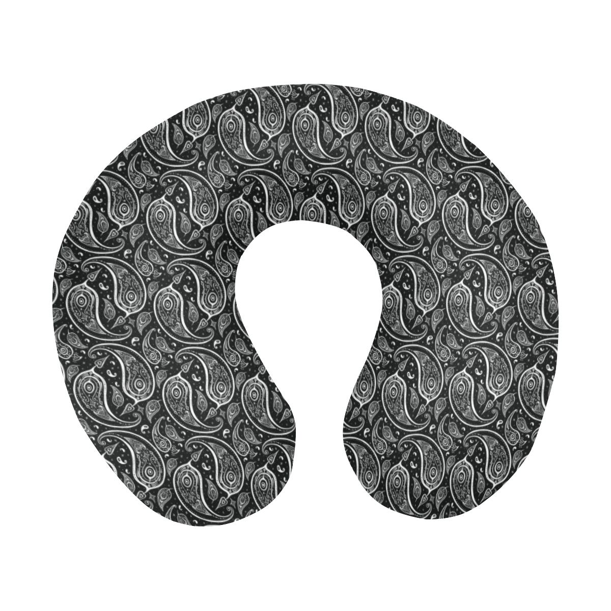 Paisley Black Design Print U-Shaped Travel Neck Pillow-JTAMIGO.COM