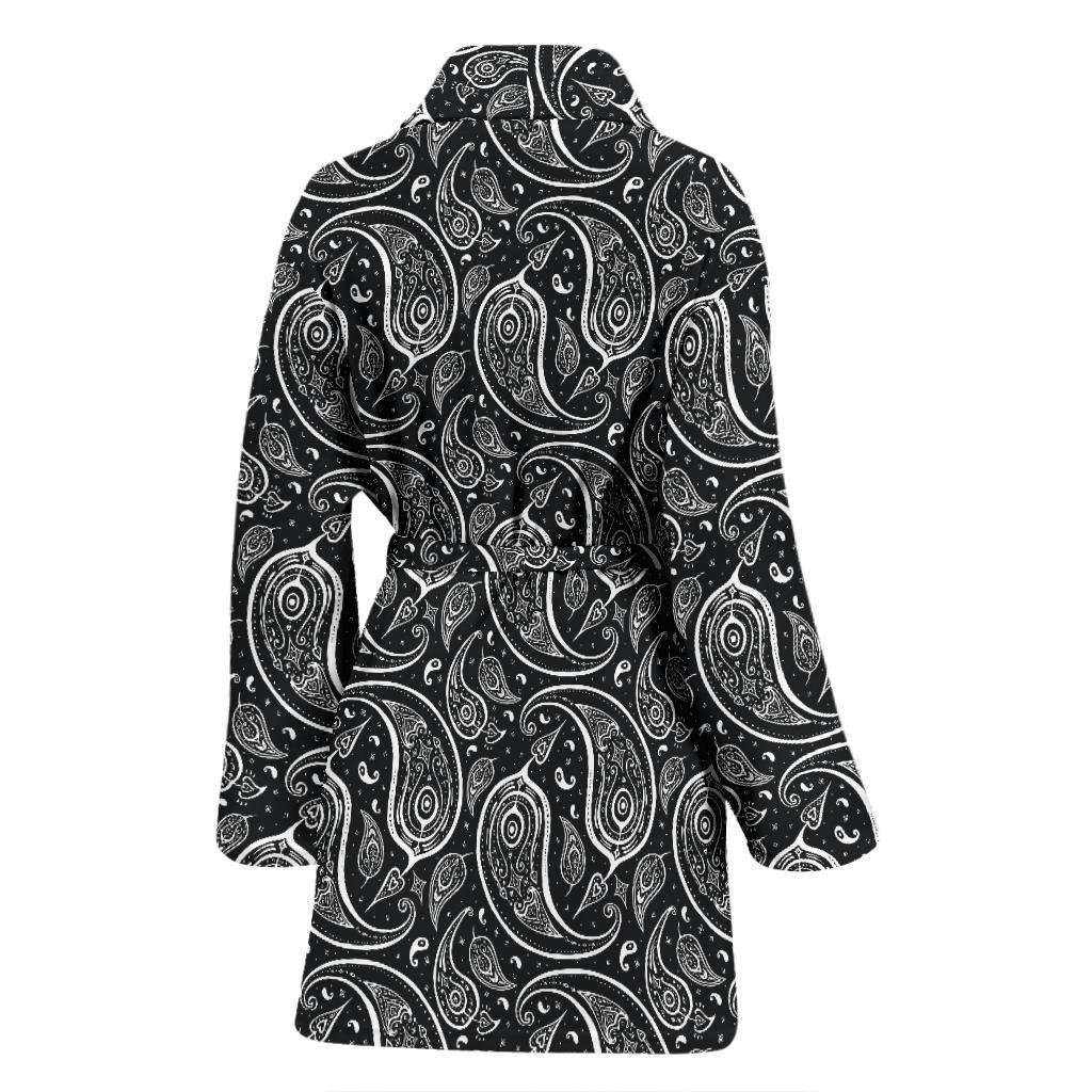 Paisley Black Design Print Women Bath Robe-JTAMIGO.COM