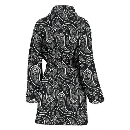 Paisley Black Design Print Women Bath Robe-JTAMIGO.COM