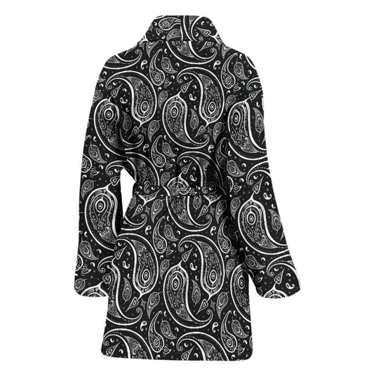 Paisley Black Design Print Women Bath Robe-JTAMIGO.COM