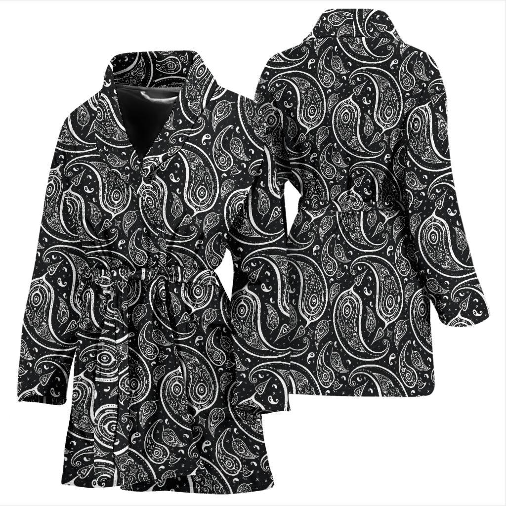 Paisley Black Design Print Women Bath Robe-JTAMIGO.COM