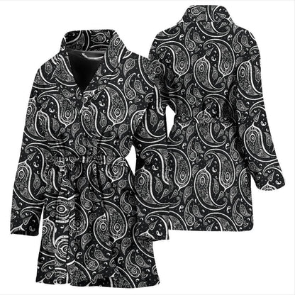 Paisley Black Design Print Women Bath Robe-JTAMIGO.COM