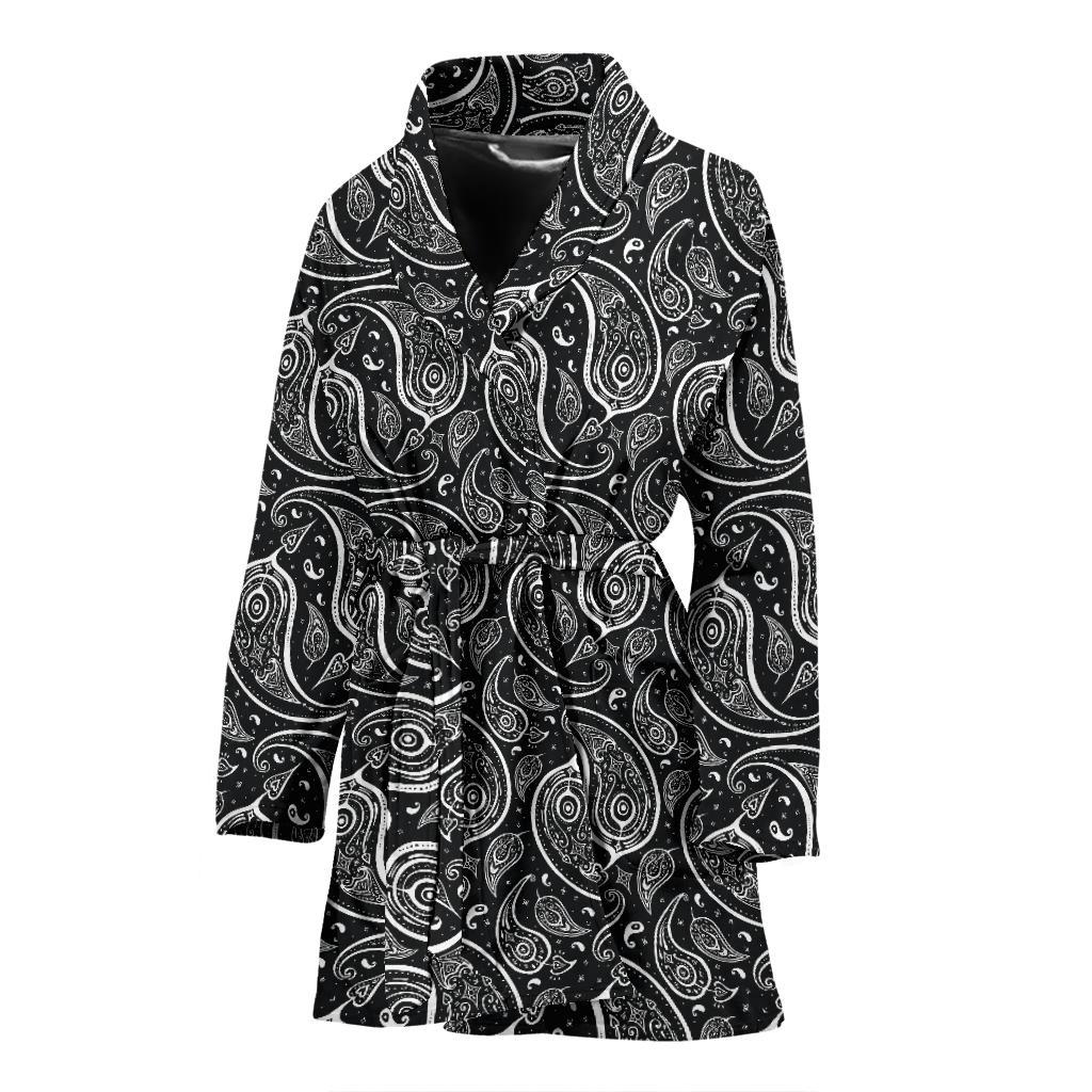 Paisley Black Design Print Women Bath Robe-JTAMIGO.COM