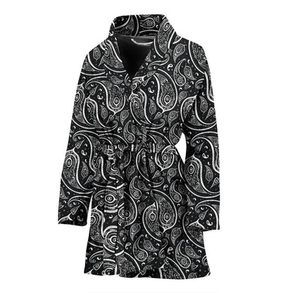 Paisley Black Design Print Women Bath Robe-JTAMIGO.COM