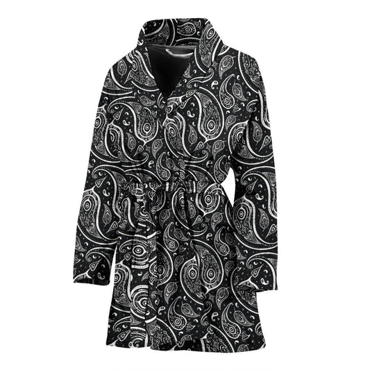 Paisley Black Design Print Women Bath Robe-JTAMIGO.COM