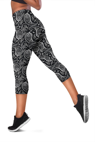Paisley Black Design Print Women Capris