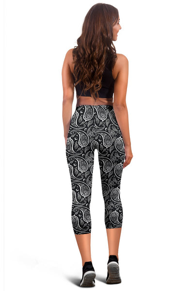 Paisley Black Design Print Women Capris