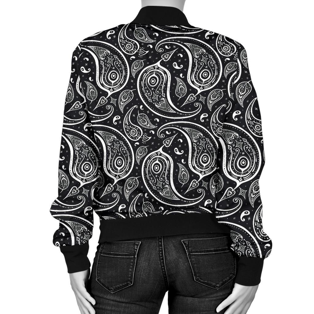 Paisley Black Design Print Women Casual Bomber Jacket