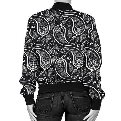 Paisley Black Design Print Women Casual Bomber Jacket