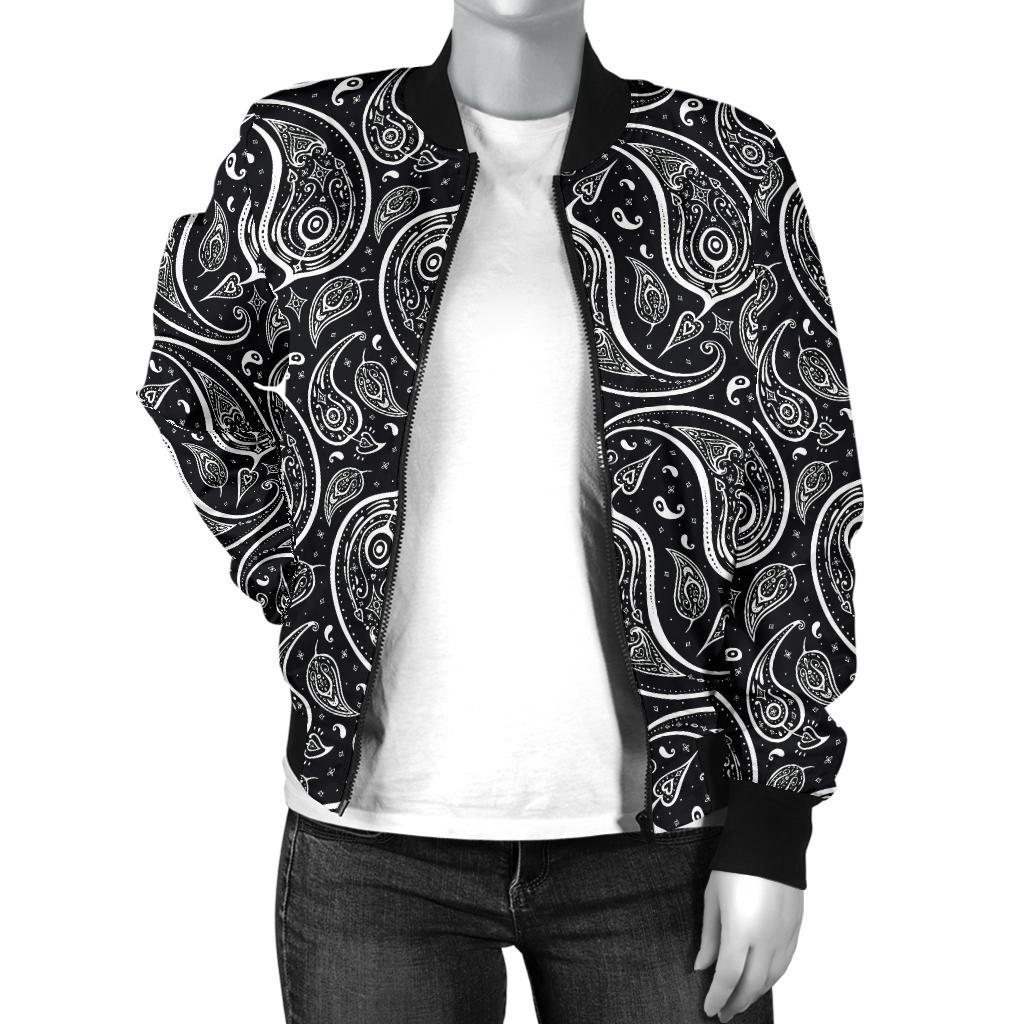 Paisley Black Design Print Women Casual Bomber Jacket