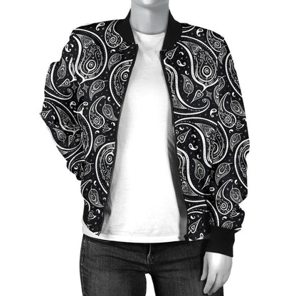 Paisley Black Design Print Women Casual Bomber Jacket