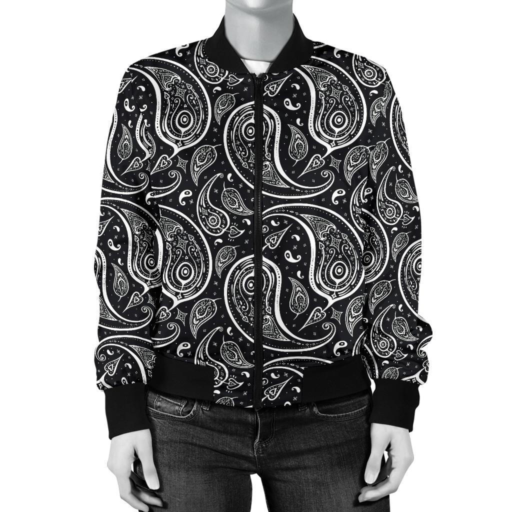 Paisley Black Design Print Women Casual Bomber Jacket