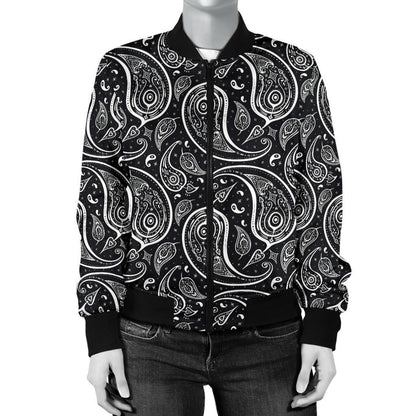 Paisley Black Design Print Women Casual Bomber Jacket