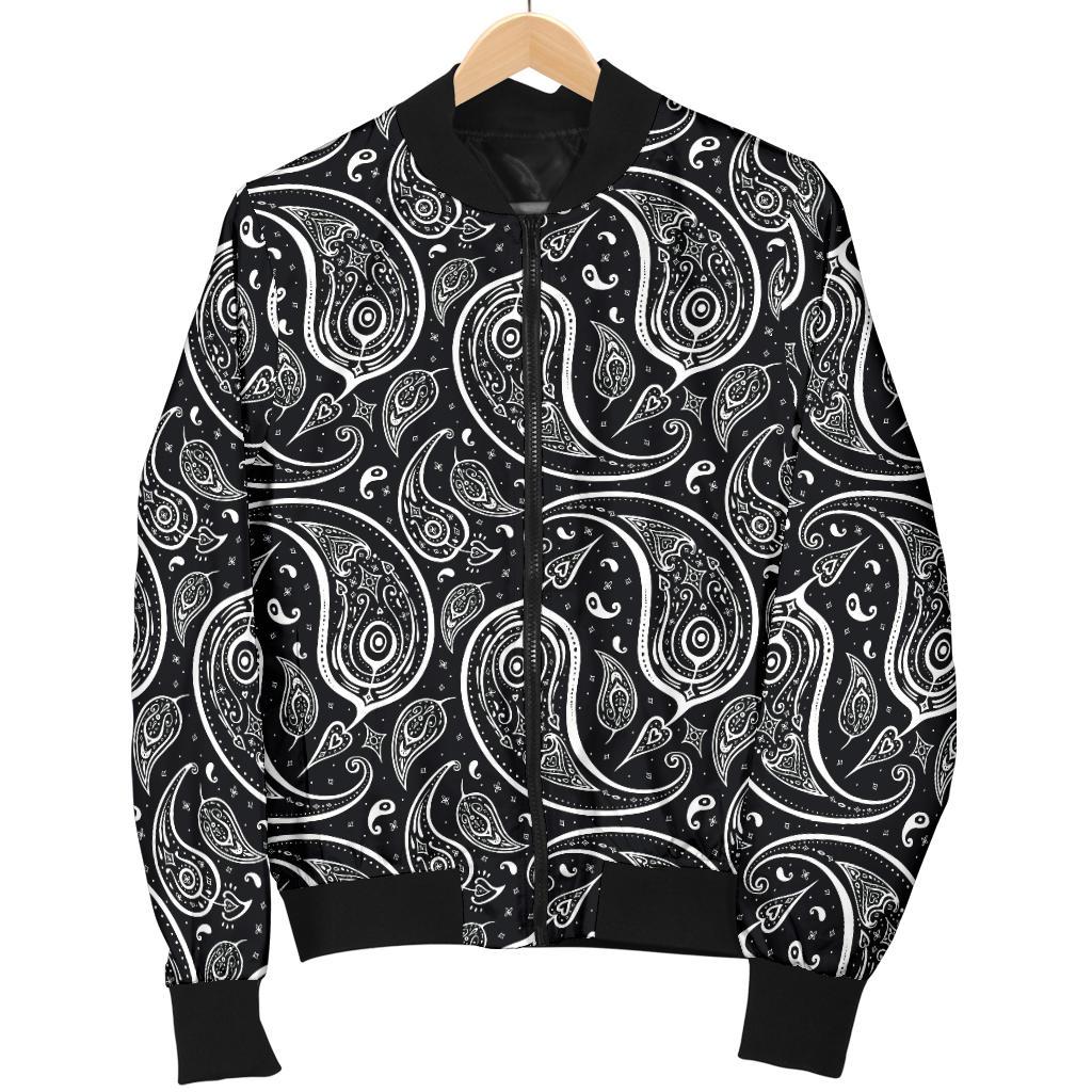 Paisley Black Design Print Women Casual Bomber Jacket