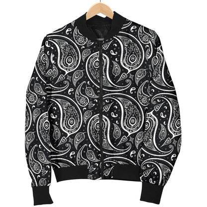 Paisley Black Design Print Women Casual Bomber Jacket