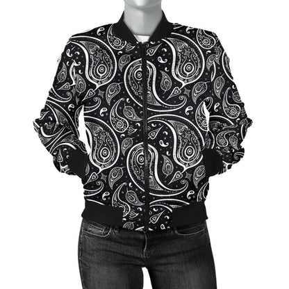 Paisley Black Design Print Women Casual Bomber Jacket