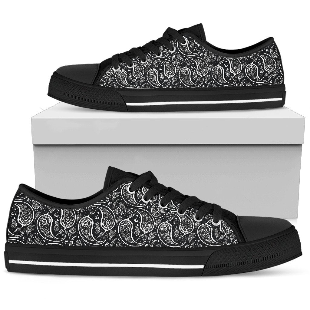 Paisley Black Design Print Women Low Top Shoes-JTAMIGO.COM