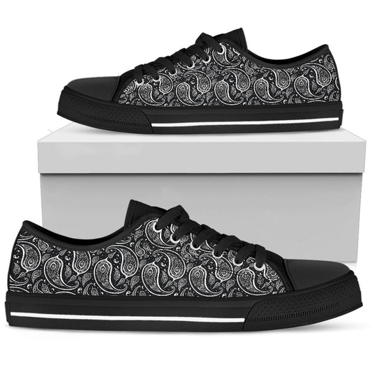 Paisley Black Design Print Women Low Top Shoes-JTAMIGO.COM
