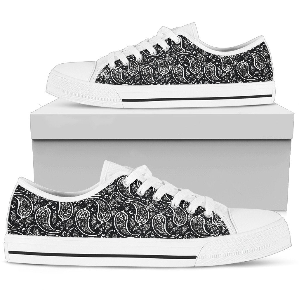 Paisley Black Design Print Women Low Top Shoes-JTAMIGO.COM