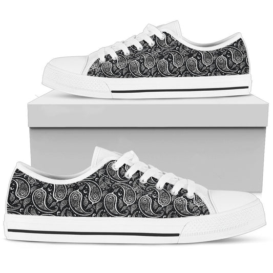 Paisley Black Design Print Women Low Top Shoes-JTAMIGO.COM