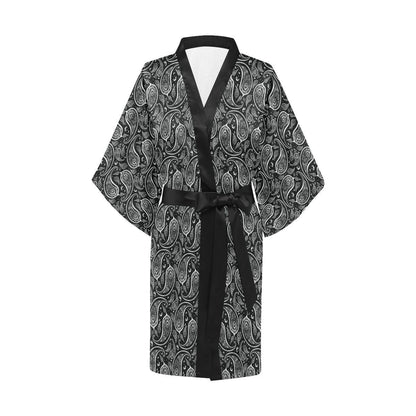 Paisley Black Design Print Women Short Kimono Robe