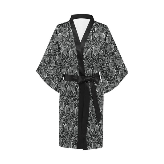 Paisley Black Design Print Women Short Kimono Robe