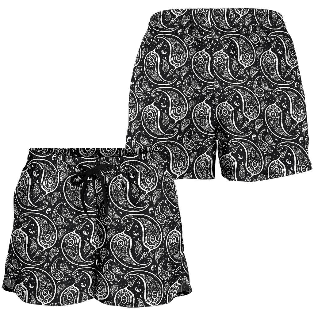 Paisley Black Design Print Women Shorts-JTAMIGO.COM