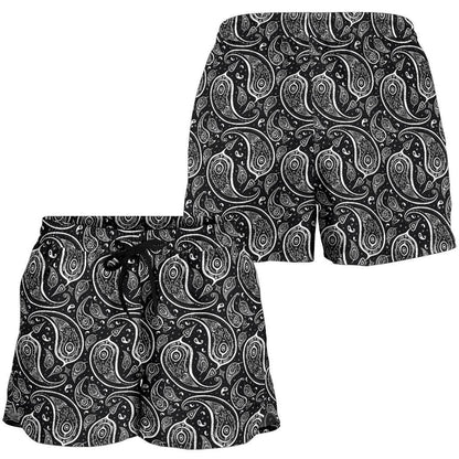 Paisley Black Design Print Women Shorts-JTAMIGO.COM