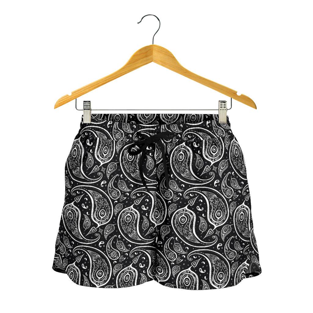 Paisley Black Design Print Women Shorts-JTAMIGO.COM