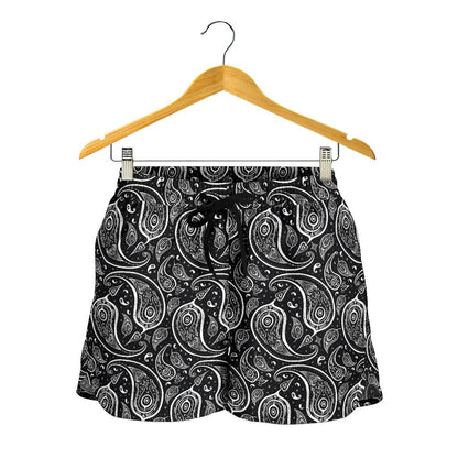 Paisley Black Design Print Women Shorts-JTAMIGO.COM