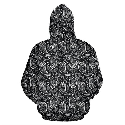 Paisley Black Design Print Zip Up Hoodie