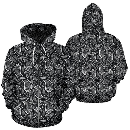 Paisley Black Design Print Zip Up Hoodie
