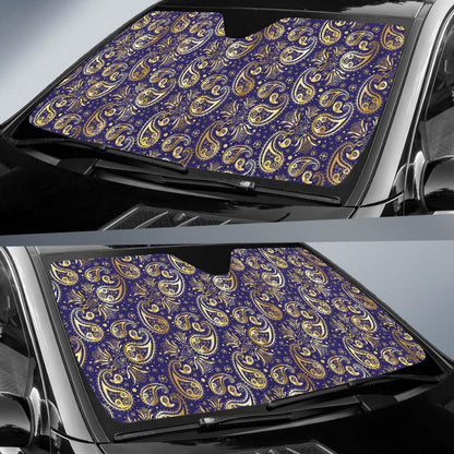 Paisley Blue Yellow Design Print Car Sun Shade For Windshield