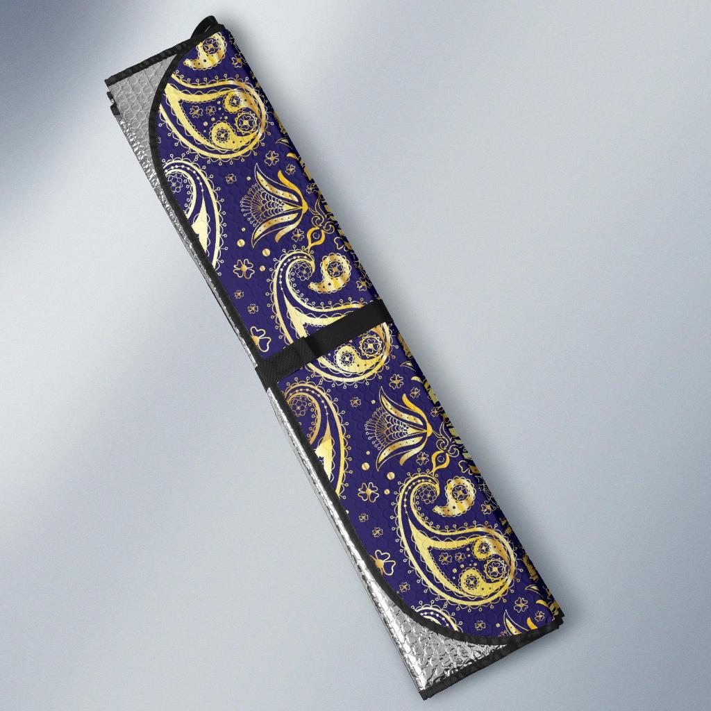 Paisley Blue Yellow Design Print Car Sun Shade For Windshield