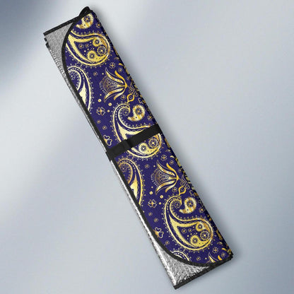 Paisley Blue Yellow Design Print Car Sun Shade For Windshield