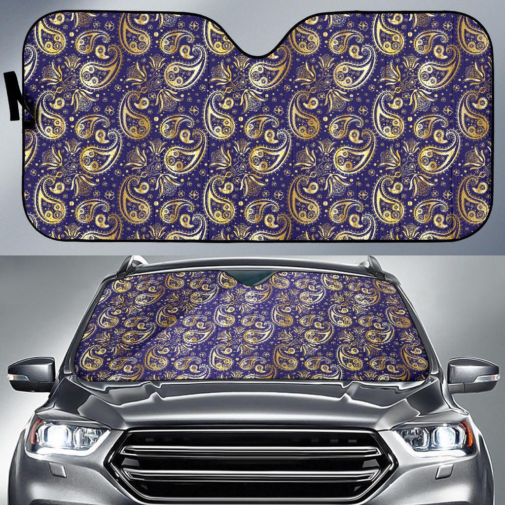 Paisley Blue Yellow Design Print Car Sun Shade For Windshield