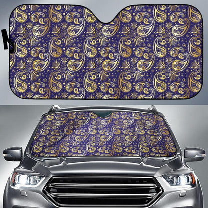 Paisley Blue Yellow Design Print Car Sun Shade For Windshield