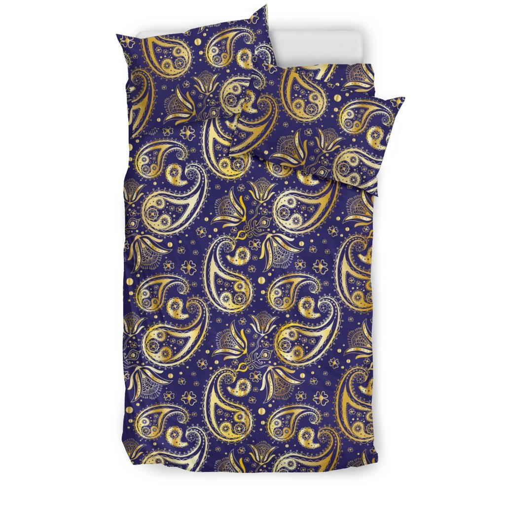 Paisley Blue Yellow Design Print Duvet Cover Bedding Set