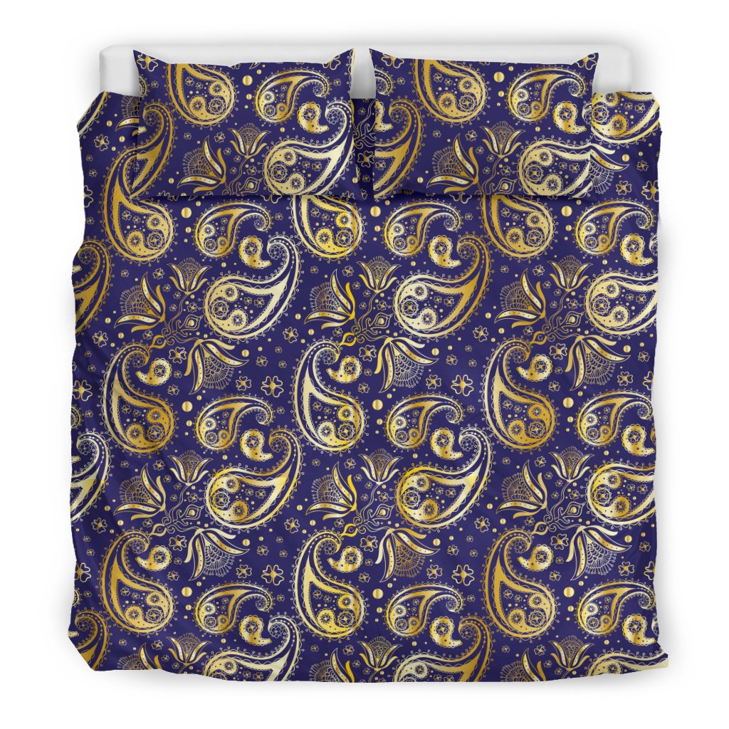 Paisley Blue Yellow Design Print Duvet Cover Bedding Set