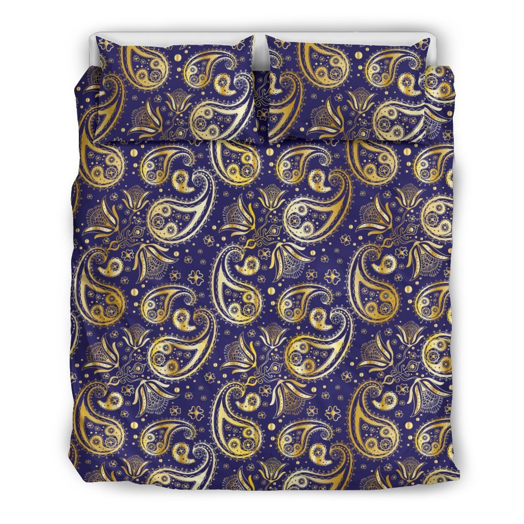 Paisley Blue Yellow Design Print Duvet Cover Bedding Set