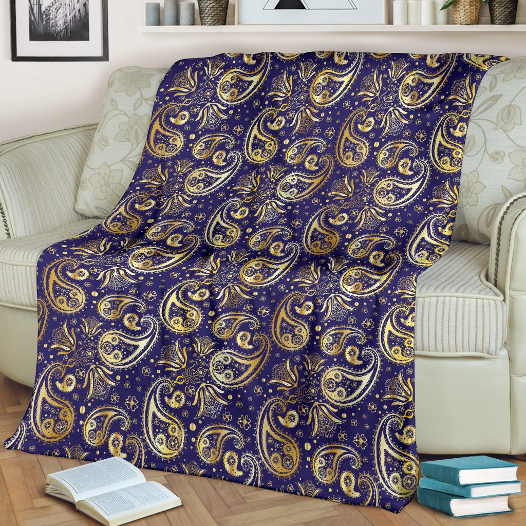 Paisley Blue Yellow Design Print Fleece Blanket