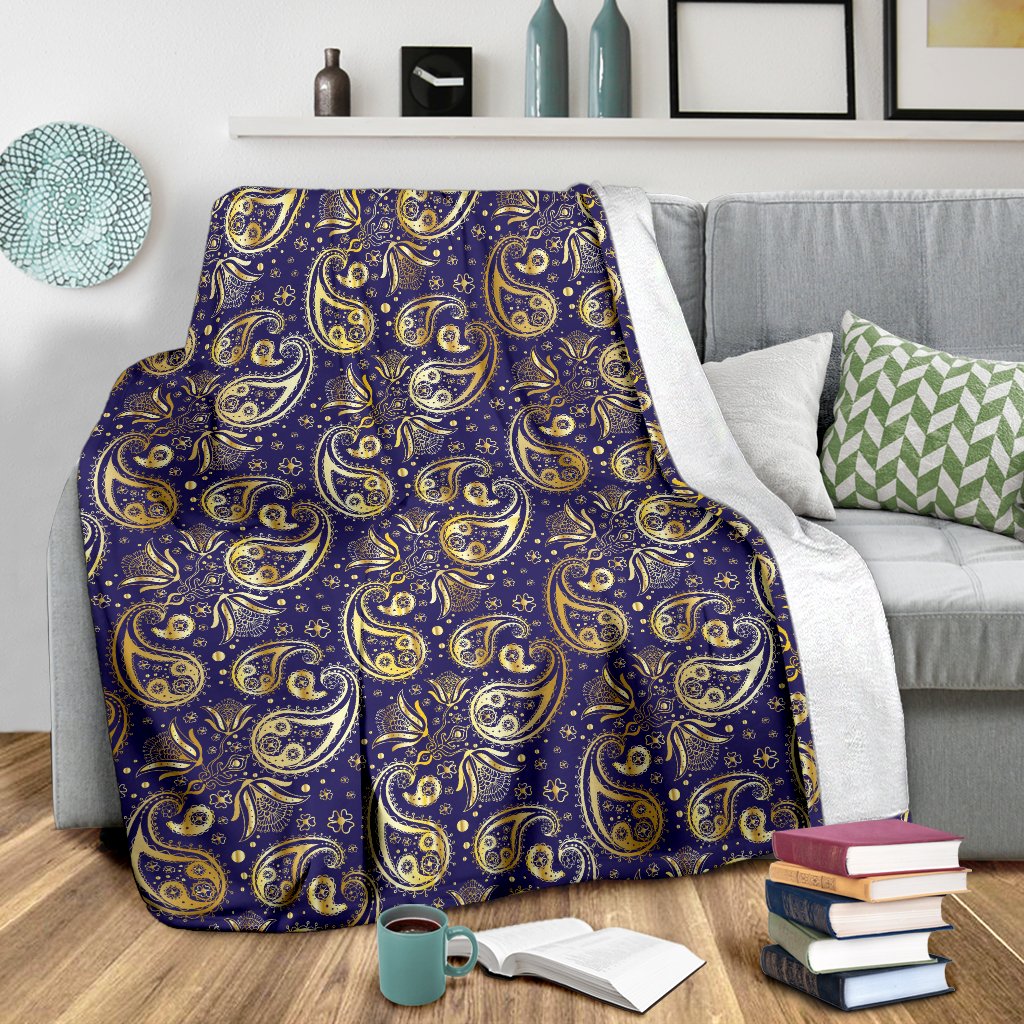 Paisley Blue Yellow Design Print Fleece Blanket