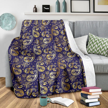 Paisley Blue Yellow Design Print Fleece Blanket