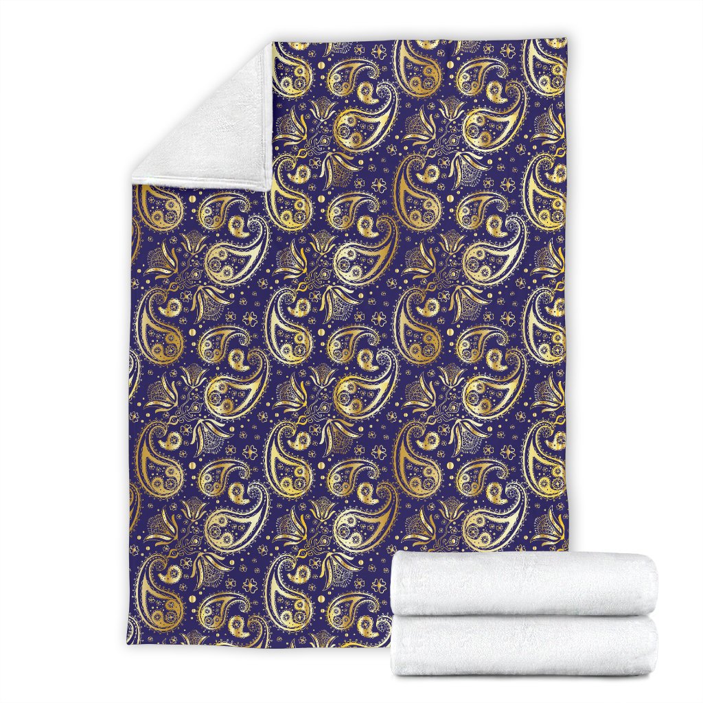 Paisley Blue Yellow Design Print Fleece Blanket