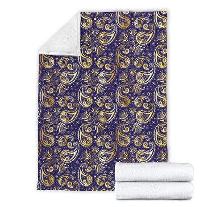 Paisley Blue Yellow Design Print Fleece Blanket