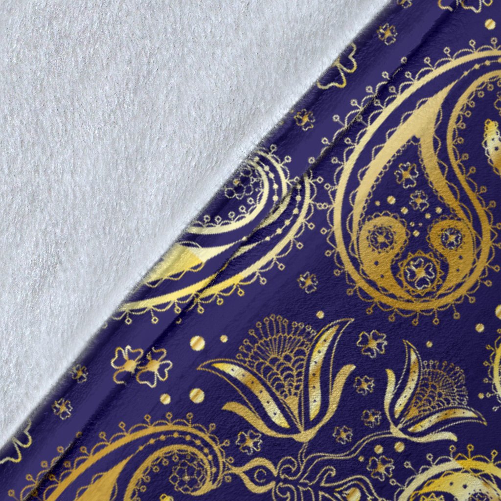 Paisley Blue Yellow Design Print Fleece Blanket
