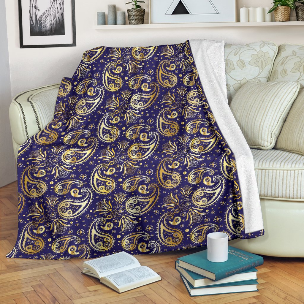 Paisley Blue Yellow Design Print Fleece Blanket
