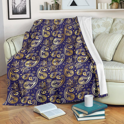 Paisley Blue Yellow Design Print Fleece Blanket