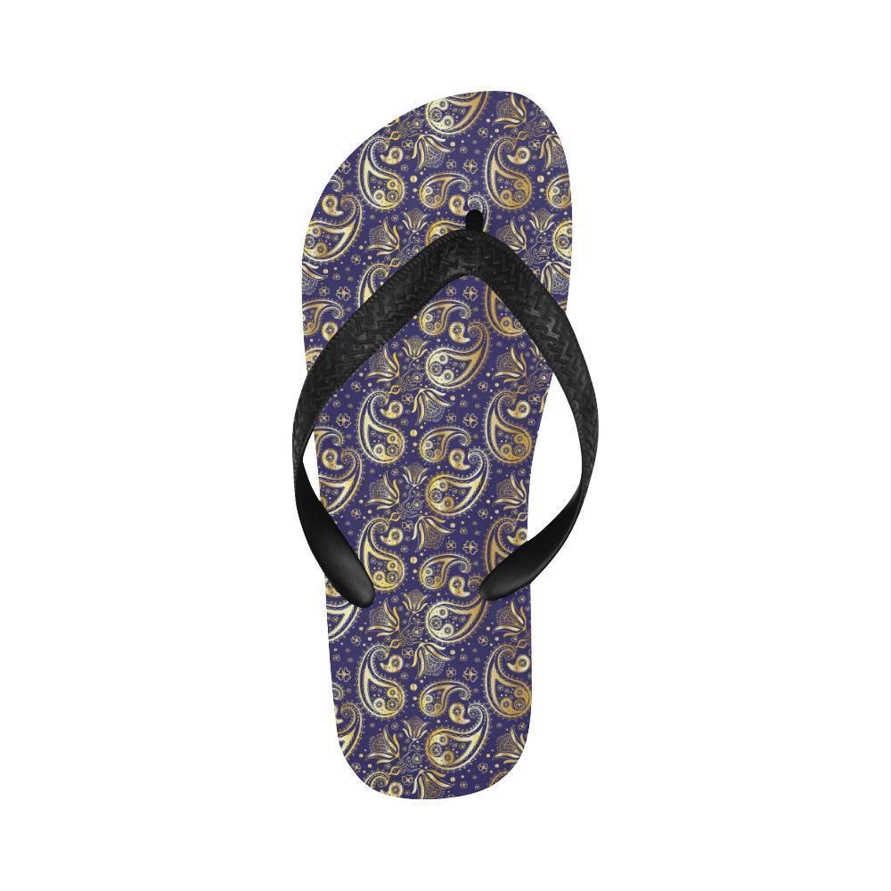 Paisley Blue Yellow Design Print Flip Flops-JTAMIGO.COM
