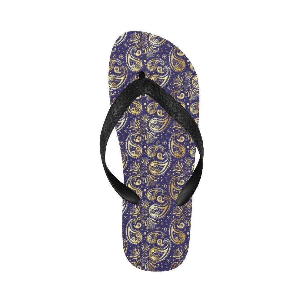Paisley Blue Yellow Design Print Flip Flops-JTAMIGO.COM